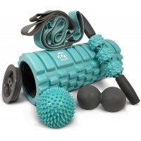 321 STRONG 5 in 1 Foam Roller Set Includes Hollow Core Massage Roller with End Caps Muscle Roller Stick Stretching Strap Double Lacrosse Peanut Spikey Plantar Fasciitis Ball All in Giftable Box - BVDPUIS1C