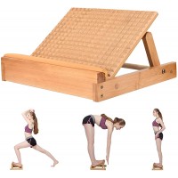 Adjustable Slant Board Bamboo Incline Board and Calf Stretcher with Square Bump Ramp Ankle Stretch Board and Foam Heel Guard for Stretching Training - BGSRN55TH