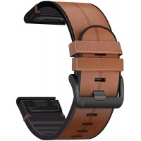 Abanen for Garmin Fenix 7X Fenix 6X Fenix 5X Watch Band Quick Easy Fit 26mm Soft Genuine Leather Hybrid Silicone Sweatproof Wristband Strap for Fenix 5X Plus,Tactix Delta,Fenix 3,Enduro - B7SFA1A58