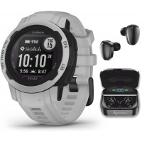 Garmin Instinct 2S Small-Sized Solar GPS Rugged Outdoor Smartwatch Mist Gray with Multi-GNSS Support with Wearable4U Black Earbuds Bundle - BKNZY724O