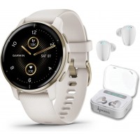 Garmin Venu 2 Plus GPS Multisport Smartwatch 1.7 in. with Call and Text Music Adv HM+FF Cream Gold Bezel with Ivory Cas and Wearable4U White Earbuds Bundle - B4NCCSBHQ