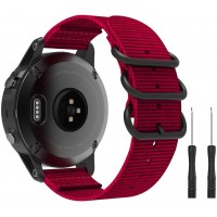 MoKo Band Compatible with Garmin Fenix 6S Fenix 6S Pro Fenix 5S Fenix 5S Plus Smart Watch Fine Woven Nylon Adjustable Replacement Strap with Metal Buckle Red - B6JI4FY20
