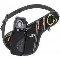 FIORETTO Running Belt with Water Bottle Holder Crossbody Fanny Pack with Extension Strap Hydration Waist Pack Reflective Strips Waist Bag for Running Walking Hiking Black - B36JWB8S9