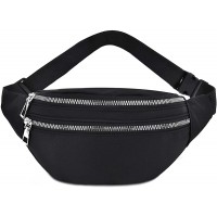 PHABULS Fanny Packs for Women Black Belt Bag Oxford Waterproof Men Waist Pack Bag with 2-Zipper Pockets Adjustable Straps Travel Sport Bag - B8J50OV53