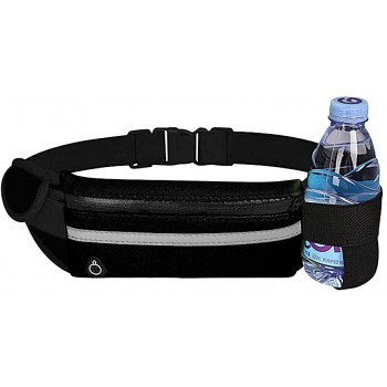 Running Belt with Water Bottle Holder Waist Pack Fit Any Phone Model and Waist Size for Running Hiking Workouts Cycling Waterproof Fanny Pack for Women and Men Black - BFRVLLP1Y