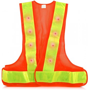kwmobile LED Light Safety Vest High Visibility Waistcoat Traffic Outdoor Night Warning Reflector Clothing Reflective - B3GFYUP83