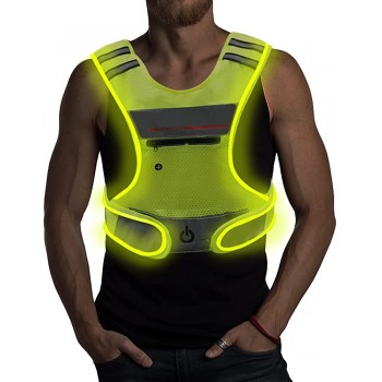 LED Reflective Vest Running Gear with Pouch USB Charging & Ultralight Reflective Safety Vest for Night Running Cycling - B4XAYOK13