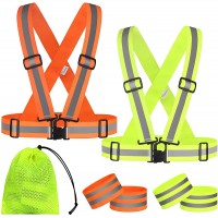 RYACO Reflective Gear Reflective Vest High Visibility 2 PCS Safety Vest with Reflective Strips for Night Running Cycling Hiking Motorcycle for Men Women Kids Yellow & Orange - BRPU187A0