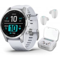 Garmin Fenix 7S Multisport GPS Touchscreen Smartwatch Silver with Whitestone Band 30 mm Display with Wearable4U White Earbuds Bundle - BIR5561MN