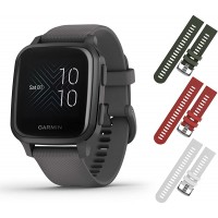 Garmin Venu Sq GPS Fitness Smartwatch and Included Wearable4U 3 Straps Bundle Khaki Red White Shadow Gray Slate 010-02427-00 - B8FIM5BO2