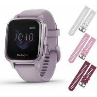 Garmin Venu Sq GPS Fitness Smartwatch and Included Wearable4U 3 Straps Bundle White Pink Berry Lavender Purple 010-02427-02 - BIPEC2X9V