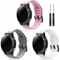 Sport Band Compatible with Garmin Fenix 6 Band 22mm Soft Silicone Replacement Strap for Garmin Fenix 5 Fenix 5 Plus Fenix 6 Pro Forerunner 935 Forerunner 945 Quatix 5 Pink White Grey - BSDS83QFG