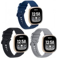 3-Pack Sport Bands Compatible with Fitbit Sense Versa 3 Classic Soft Silicone Replacement Wristband Strap Accessories for Women MenBlack Midnight Blue Gray - BEBILZEFM