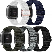 MHunter 5-Packs Elastic Bands Compatible with Fitbit Versa 2  Versa Fitbit Versa Lite Adjustable Nylon Replacement Straps Wristband for Fitbit Versa Smart Watch for Women and Men B G W AG DB - BHHKNXZGN