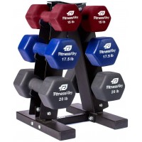 Fitness Alley 115 LB Neoprene Dumbbells with A Frame Rack Free Weights Hex Hand Weights Gym Exercise Dumbbell Pairs Set wit A Frame Rack 3 Tier Rack & 15lb 17.5lb 20lb Dumbbells - BU8VIIOFJ