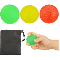 Relaxdays Finger Trainer Ball Set of 3 Squeeze Balls for Hand Training and Stress Relief Lacing Bag 5 cm Diameter Yellow Red Green - BABUBTTI0