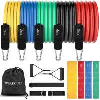 WSAKOUE Resistance Bands Set Exercise Bands Workout Bands for Men & Women 5 Level Fitness Bands with 4 Resistance Loops Handles Door Anchor Ankle Straps and Carry Bag for Home Outdoor Workouts - BVAE8IQ9A