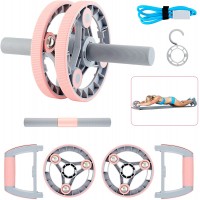 Laelr Ab Roller Wheel Multifunctional 7-in-1 Ab Roller Set with Push Up Bars Dumbbells and Tensioners Functions Ab Roller Wheel Exercise Equipment for Men Women Core Workout Home Gym Workout Pink - B8LNNWR2E