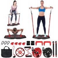 Goplus Portable Home Gym Workout Equipment w  14 Exercise Accessories Elastic Resistance Bands Ab Roller Wheel Tricep Bar Push-up Stand Full Body Weight Strength Training System for Men Women - BYRT7M13W