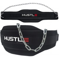 Hustle Athletics Dip Belt For Weight Lifting Professional Grade Weight Belt Chain and XL Carabiners With Extra Comfy Foam padding Increase Strength For Weightlifting Weighted Belt For Pullups - BWZLSITKR