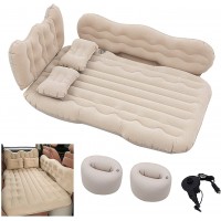 SUV Air Mattress Camping Bed Cushion Pillow-Thickened Double-Sided Flocking Air Mattress for SUV Camping Luxury Upgrade Side File with Air PumpBeige - B03OR1NFS