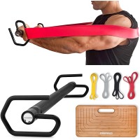 Exerscribe Portable Strength Gym Home Workout Equipment Bar 4 Resistance Bands & Fitness Platform Full Body Exercise Up to 600lbs of Combined Resistance w  Travel Bag - B89ZR2NJL
