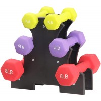 LANGXUN Colored Neoprene Coated Dumbbell Set with Rack Weights 32Lb Set Exercise & Fitness Dumbbells 3 Lb 5 Lb 8 Lb - BYM2TD7SE