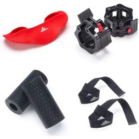 Black Mountain Products Weight Lifting Kit for Barbells and Dumbbells Thick Grips Squat Pad Barbell Collars and Lifting Straps - BCYJMCHNS