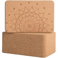 Cork Wood Yoga Blocks with Premium Designs 2 Pack - BIWLWKNA8