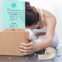 Hautest Health Cork Yoga Blocks 2 Pack with Strap 9"x6"x4" Includes Metal D-Ring Yoga Strap - BXRJTXLNG
