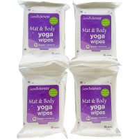 Yoga Wipes for Mat and Body – Natural Lavender and Tea Tree – Set of 4 25 Wipes per Pack = 100 Wipes by Jasmine Seven – for Home Studio Gym Travel New! - BKEFFYGP1