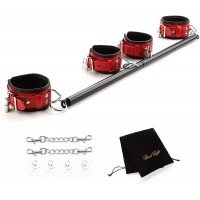 EXREIZST 3 in 1 Black Spreader Bar with 4 Adjustable Red Leather Straps Set Exercise Sports Aid Training Kit Black and Red - BI6HY04OK