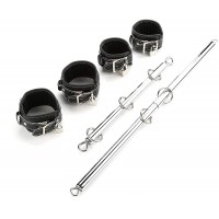 exreizst Adjustable Expandable 2 Spreader Bar with 4 Leather Straps Sports Aid Training System Set Silver and Black - B4X3IEDPA