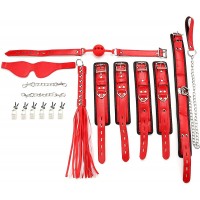 EXREIZST Soft Wrist-Ankle Straps Combo Adjustable Leather Straps System Cosplay Costume Set Red - BFN398DC3