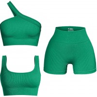 OQQ Women 2 Piece Outfits Ribbed One Shoulder Tops With High Shorts Exercise Sets - BQEEVC2QM
