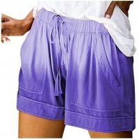 Womens Drawstring Plus Size Shorts Comfy Casual Loose Elastic Waist Pocketed Shorts Summer Beach Shorts - B7V5NYB27