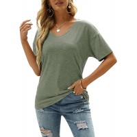 MIROL Women's Half Sleeve T Shirts Fashion V Neck Oversized Loose Tops Solid Casual Basic Blouses - B6BIQX67X