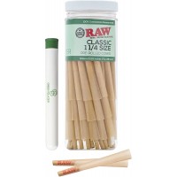 RAW Pre Rolled Cones Classic 1 1 4: 100 Pack Rawthentic Rolling Papers with Filter Tips | All Natural Slow Burning Includes Green Blazer Tube - B3PLZF1N9